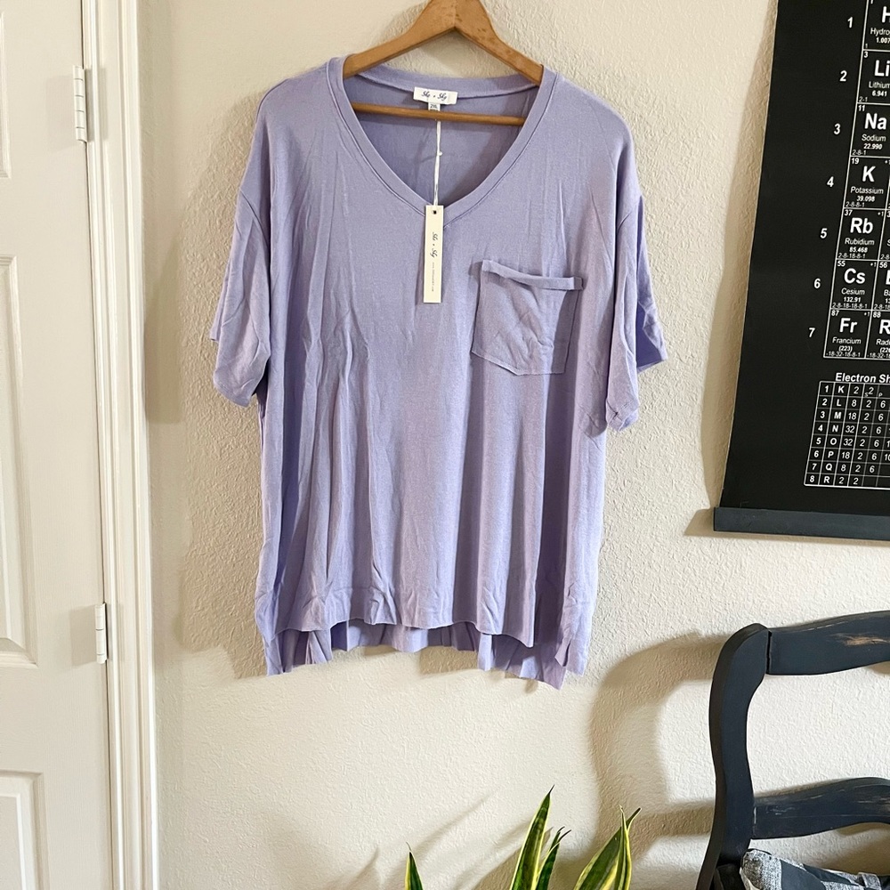 She + Sky pale dusty purple tee oversized stretch top new